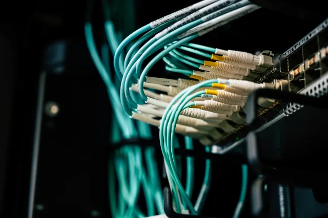 Wires plugged into a server.