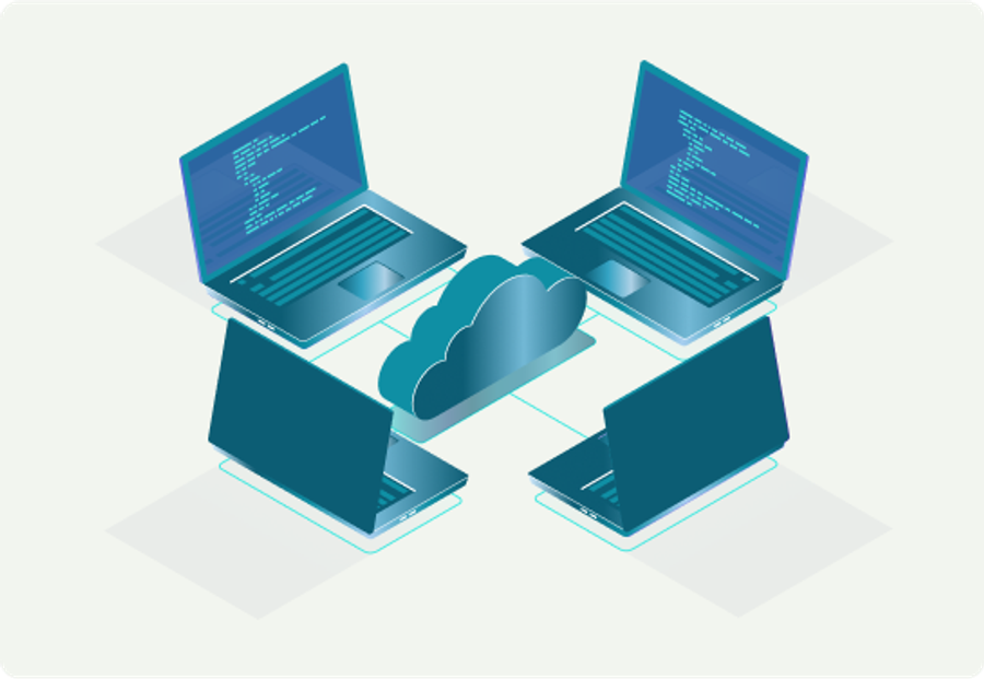 Illustration of laptops connected via a cloud